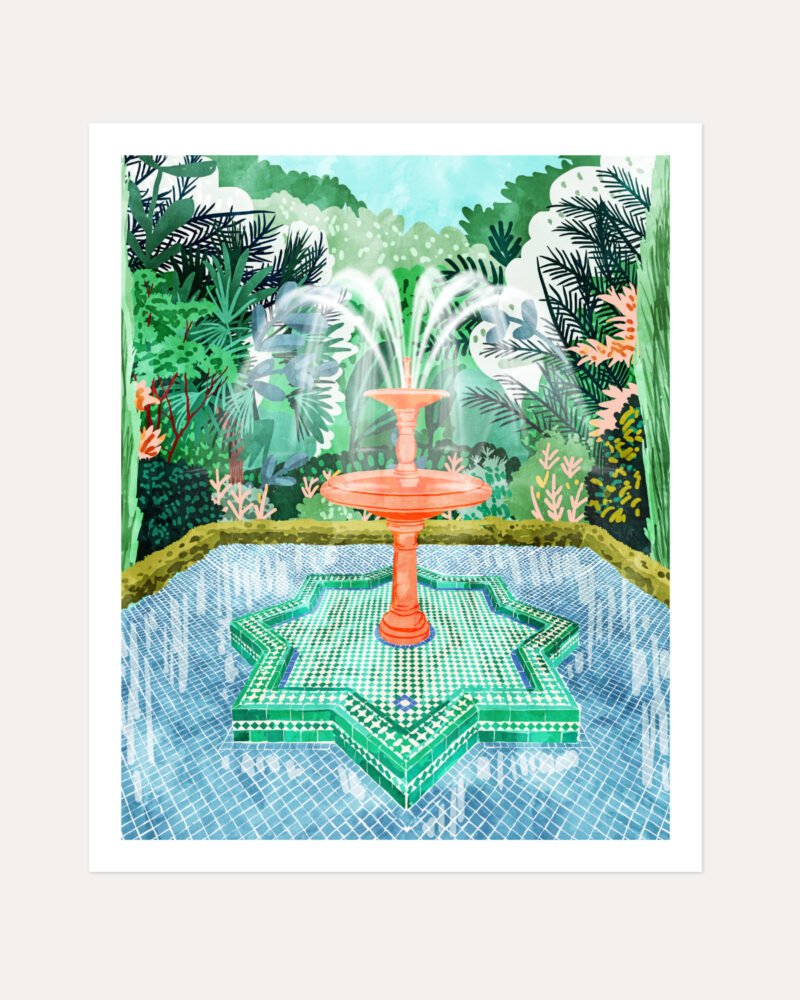 Shop The Fountain of Life Architectural Intricate Garden Painting Art Print, Canvas Print, Commercial digital License, Instant download printable - available at 83oranges.com by artist Uma Gokhale India