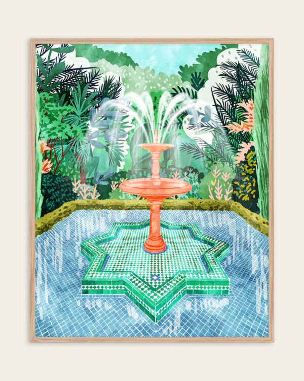 Shop The Fountain of Life Architectural Intricate Garden Painting Art Print, Canvas Print, Commercial digital License, Instant download printable - available at 83oranges.com by artist Uma Gokhale India