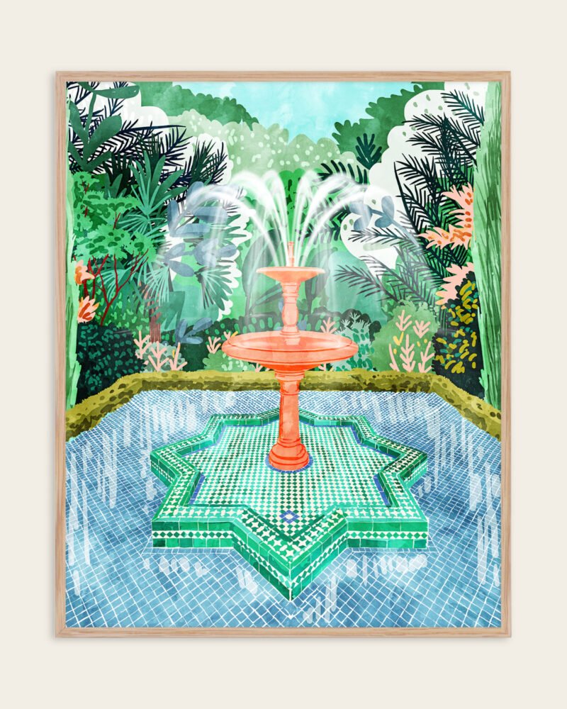 Shop The Fountain of Life Architectural Intricate Garden Painting Art Print, Canvas Print, Commercial digital License, Instant download printable - available at 83oranges.com by artist Uma Gokhale India