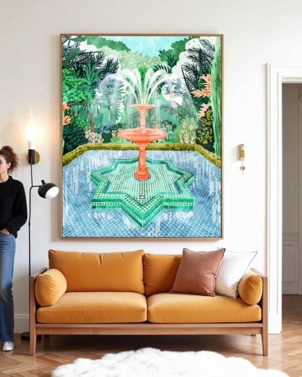 Shop The Fountain of Life Architectural Intricate Garden Painting Art Print, Canvas Print, Commercial digital License, Instant download printable - available at 83oranges.com by artist Uma Gokhale India