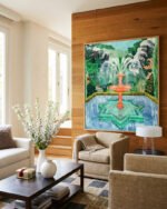 Shop The Fountain of Life Architectural Intricate Garden Painting Art Print, Canvas Print, Commercial digital License, Instant download printable - available at 83oranges.com by artist Uma Gokhale India