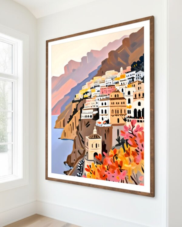Shop Amalfi Coast Travel Landscape Europe small batch graphic Art Print, Canvas Print, Commercial digital license & Instant download printable- exclusively available at 83oranges.com by artist Uma Gokhale India