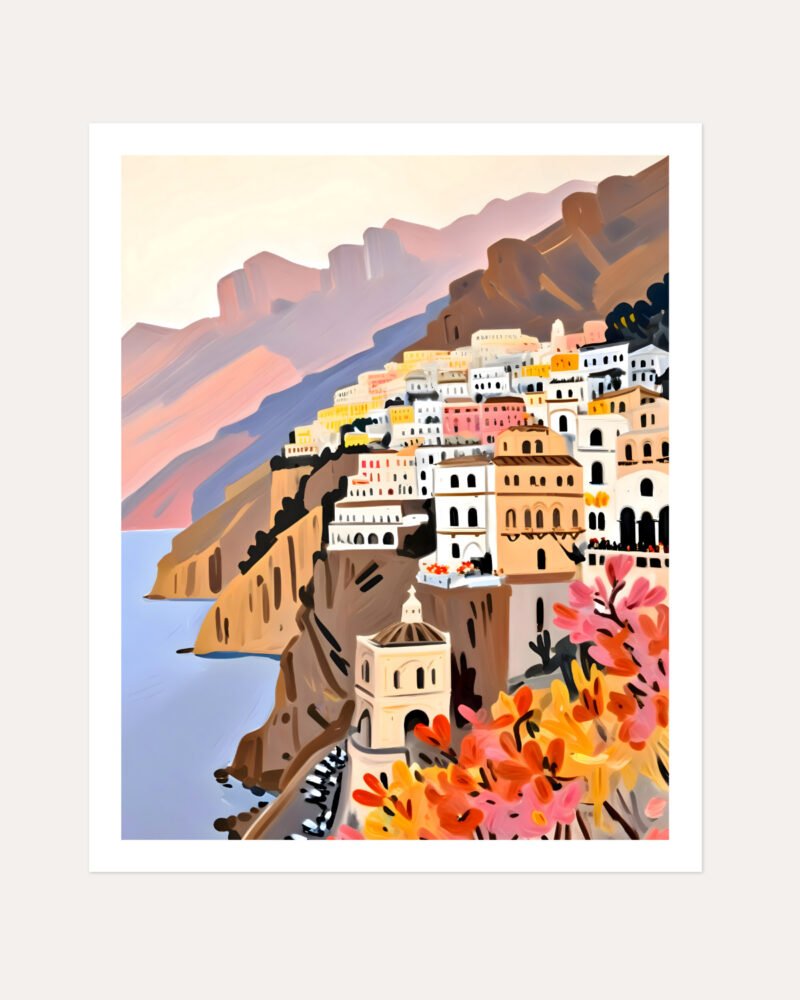 Shop Amalfi Coast Travel Landscape Europe small batch graphic Art Print, Canvas Print, Commercial digital license & Instant download printable- exclusively available at 83oranges.com by artist Uma Gokhale India