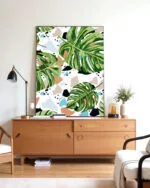 Shop Modern Boho Tropical Terrazzo Monstera Plants Botanical Art Print, Canvas Print & Fabric Print - exclusively available at 83oranges.com by artist Uma Gokhale India