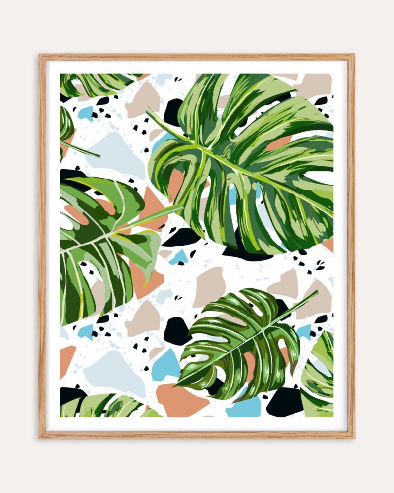 Shop Modern Boho Tropical Terrazzo Monstera Plants Botanical Art Print, Canvas Print, Commercial digital license & Instant download printable- exclusively available at 83oranges.com by artist Uma Gokhale India
