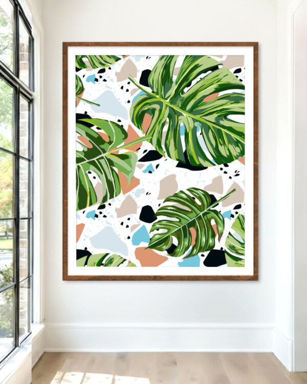 Shop Modern Boho Tropical Terrazzo Monstera Plants Botanical Art Print, Canvas Print, Commercial digital license & Instant download printable- exclusively available at 83oranges.com by artist Uma Gokhale India