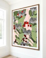 Shop Zebra Harem Botanical Nature Jungle Painting Art Print, Canvas Print, Commercial digital license & Instant download printable - available at 83oranges.com by artist Uma Gokhale India