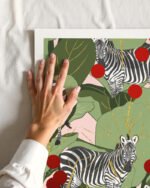 Shop Zebra Harem Botanical Nature Jungle Painting Art Print, Canvas Print, Commercial digital license & Instant download printable - available at 83oranges.com by artist Uma Gokhale India