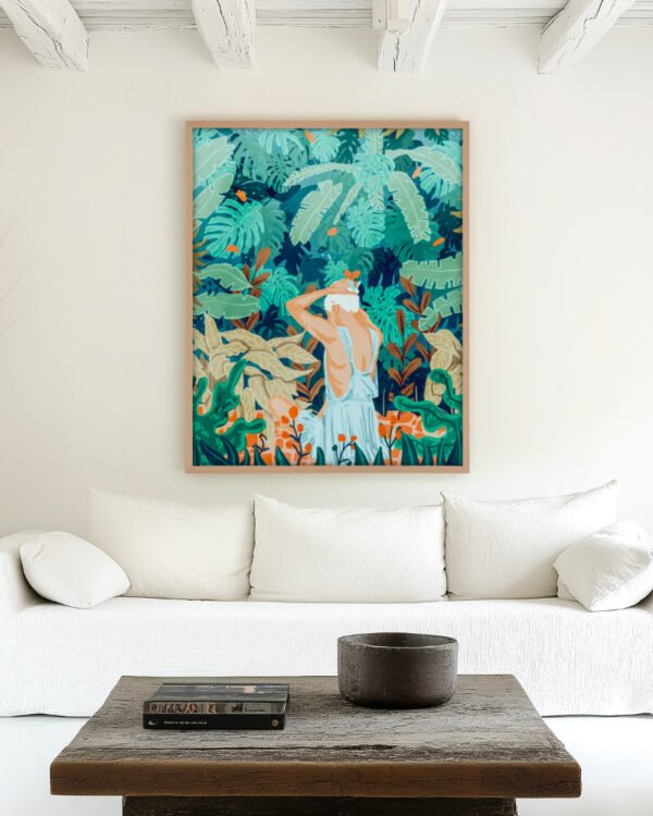 Shop Backyard garden jungle woman watercolor painting Art Print & Canvas Print, Commercial digital license & Instant download printable - exclusively certified at 83oranges.com by artist Uma Gokhale India