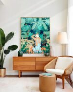 Shop Backyard garden jungle woman watercolor painting Art Print & Canvas Print - exclusively certified at 83oranges.com by artist Uma Gokhale India