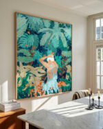 Shop Backyard garden jungle woman watercolor painting Art Print & Canvas Print, Commercial digital license & Instant download printable - exclusively certified at 83oranges.com by artist Uma Gokhale India