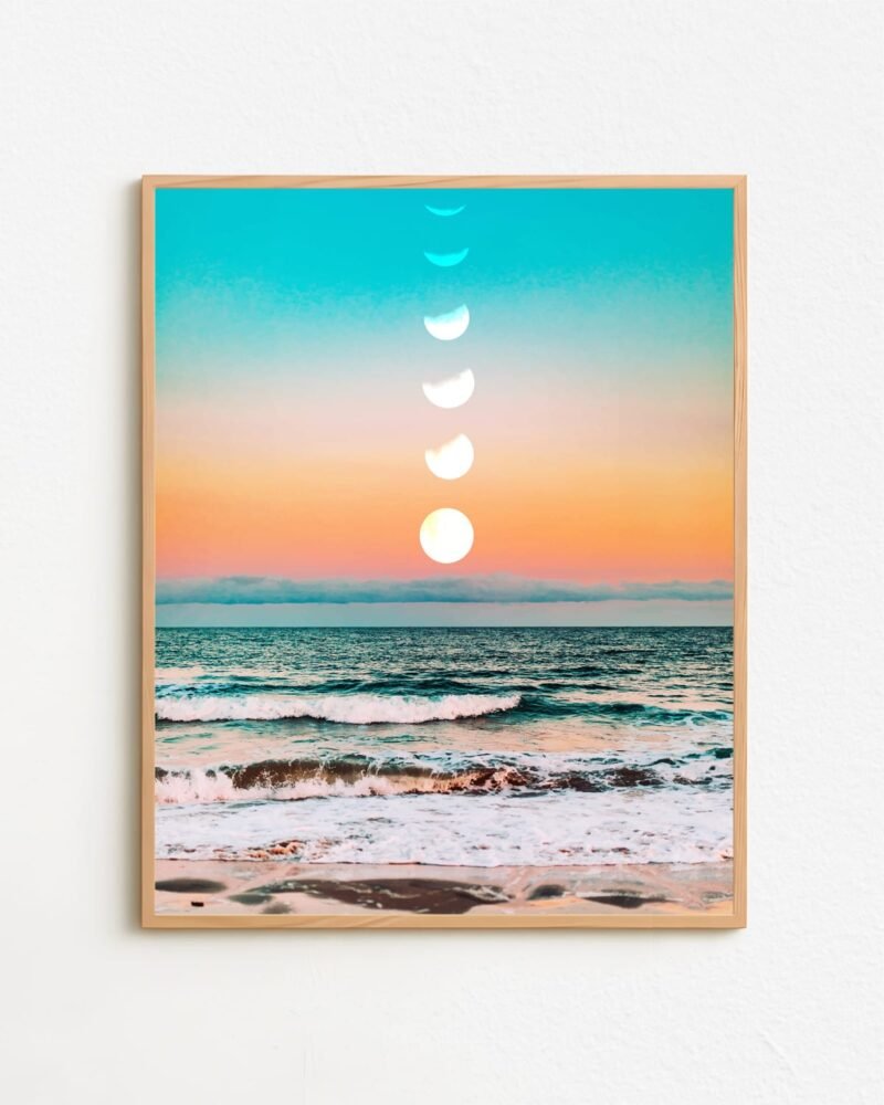 Shop beach moon pastel scenic travel Art Print, Canvas Print - available at 83oranges.com by artist Uma Gokhale India