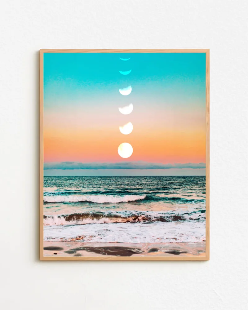Shop beach moon pastel scenic travel Art Print, Canvas Print - available at 83oranges.com by artist Uma Gokhale India
