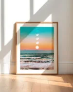 Shop beach moon pastel scenic travel Art Print, Canvas Print - available at 83oranges.com by artist Uma Gokhale India