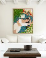 Shop Bohemian woman on the beach read birds Art Print & Canvas Print, Commercial digital license & Instant download printable - exclusively certified at 83oranges.com by artist Uma Gokhale India