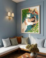 Shop Bohemian woman on the beach read birds Art Print & Canvas Print, Commercial digital license & Instant download printable - exclusively certified at 83oranges.com by artist Uma Gokhale India