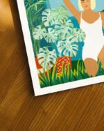 Shop bohemian woman with jungle leopard teal wild cats Art Print, Canvas Print, Commercial digital license & Instant printable download - available at 83oranges.com by artist Uma Gokhale India