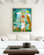 Shop bohemian woman with jungle leopard teal wild cats Art Print, Canvas Print, Commercial digital license & Instant printable download - available at 83oranges.com by artist Uma Gokhale India