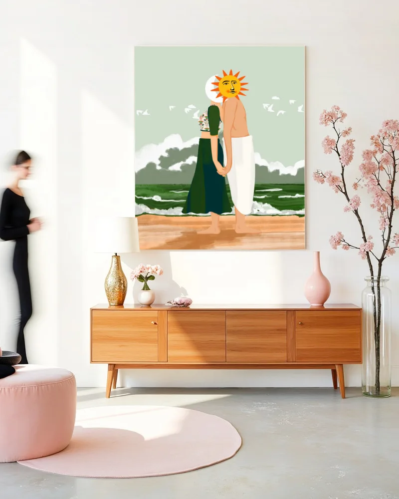 Shop celestial sun moon union lovers passionate Art Print, Quirky Funny Sleep Canvas Print & Fabric Print - exclusively available at 83oranges.com by artist Uma Gokhale India