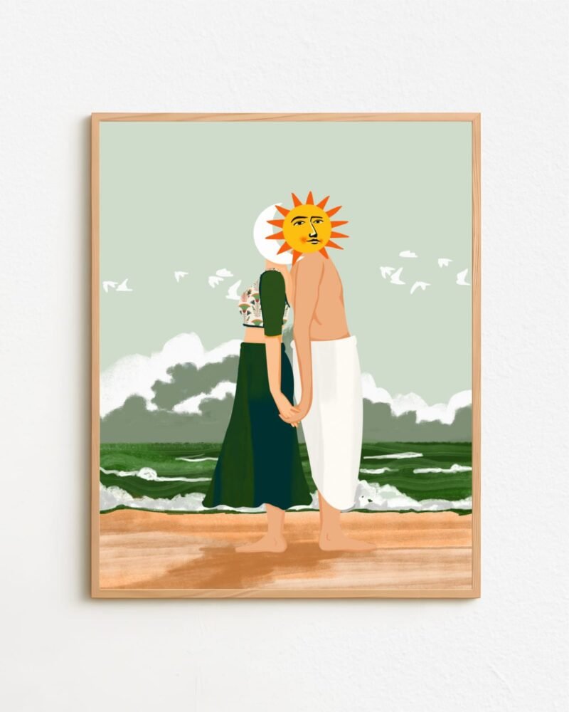 Shop celestial sun moon union lovers passionate Art Print, Quirky Funny Sleep Canvas Print & Fabric Print - exclusively available at 83oranges.com by artist Uma Gokhale India