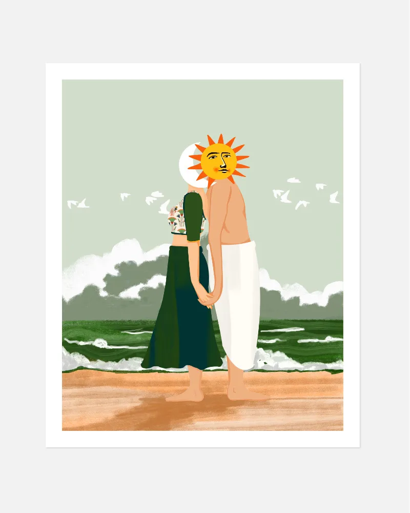 Shop celestial sun moon union lovers passionate Art Print, Quirky Funny Sleep Canvas Print & Fabric Print - exclusively available at 83oranges.com by artist Uma Gokhale India