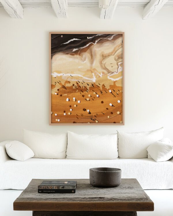 Shop Coffee Beach Ocean Summer Nature Sand Sea Earthy Painting Art Print, Canvas Print, Commercial digital license & Instant download printable - exclusively available at 83oranges.com by artist Uma Gokhale India