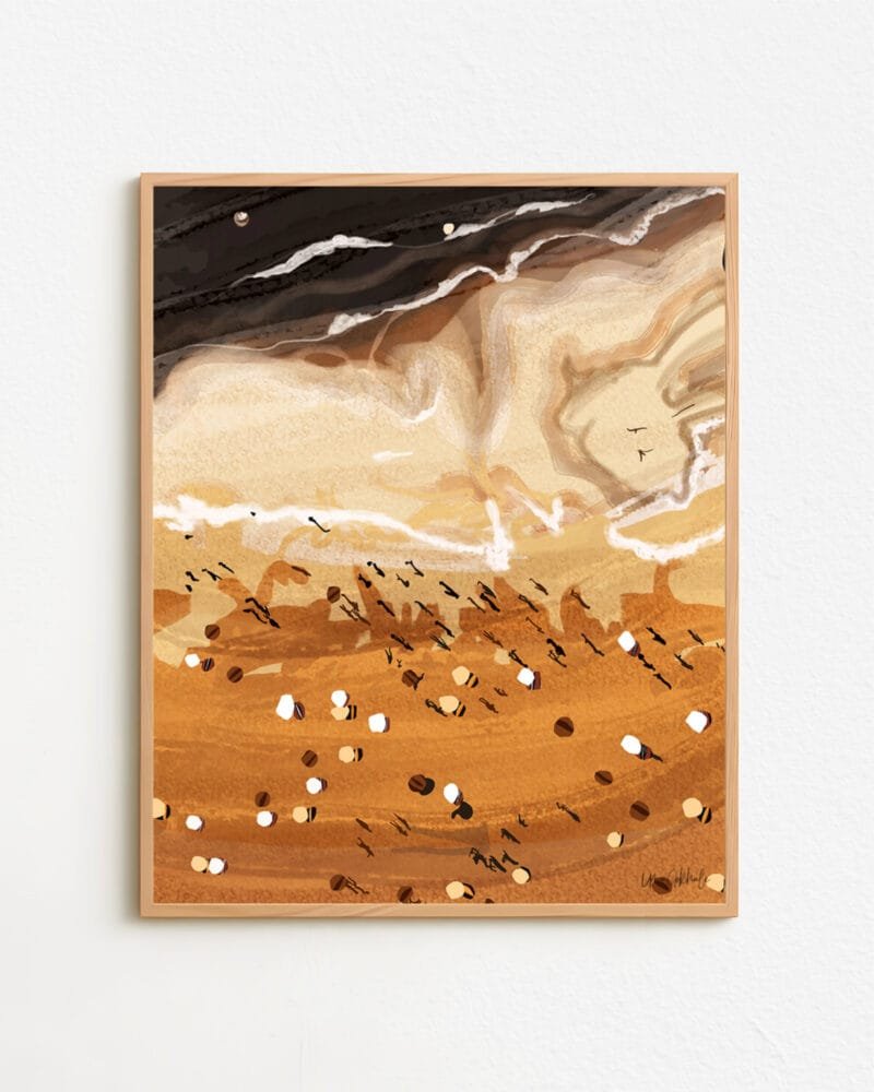 Shop Coffee Beach Ocean Summer Nature Sand Sea Earthy Painting Art Print, Canvas Print & Fabric Print - exclusively available at 83oranges.com by artist Uma Gokhale India