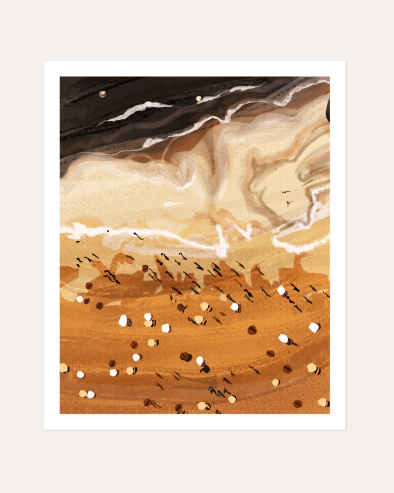 Shop Coffee Beach Ocean Summer Nature Sand Sea Earthy Painting Art Print, Canvas Print, Commercial digital license & Instant download printable - exclusively available at 83oranges.com by artist Uma Gokhale India