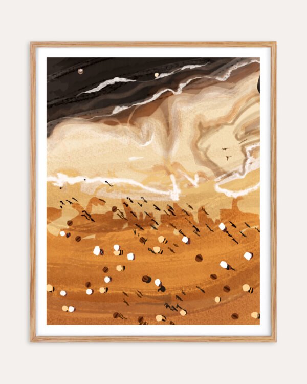 Shop Coffee Beach Ocean Summer Nature Sand Sea Earthy Painting Art Print, Canvas Print, Commercial digital license & Instant download printable - exclusively available at 83oranges.com by artist Uma Gokhale India