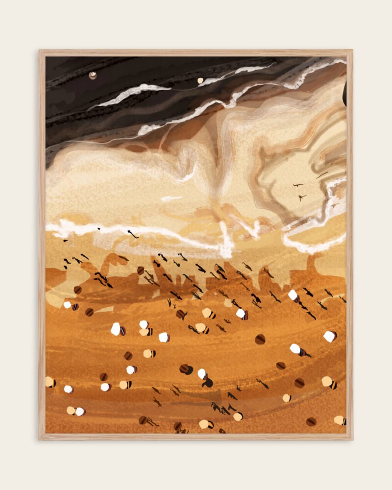Shop Coffee Beach Ocean Summer Nature Sand Sea Earthy Painting Art Print, Canvas Print, Commercial digital license & Instant download printable - exclusively available at 83oranges.com by artist Uma Gokhale India