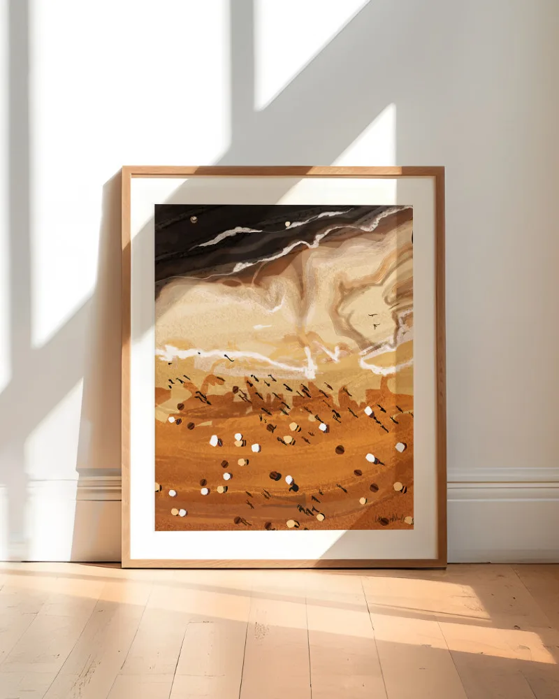 Shop Coffee Beach Ocean Summer Nature Sand Sea Earthy Painting Art Print, Canvas Print & Fabric Print - exclusively available at 83oranges.com by artist Uma Gokhale India