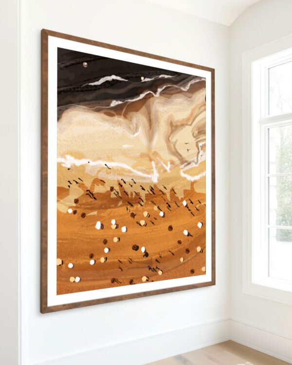 Shop Coffee Beach Ocean Summer Nature Sand Sea Earthy Painting Art Print, Canvas Print, Commercial digital license & Instant download printable - exclusively available at 83oranges.com by artist Uma Gokhale India