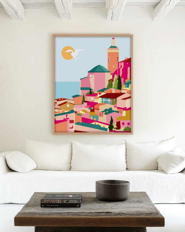 Shop Crimson rouge travel architecture pink Buildings Art Print, Canvas Print, Commercial digital license & Instant download printable - exclusively available at 83oranges.com by artist Uma Gokhale India