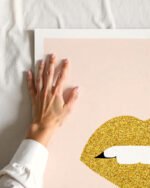 Shop Shimmer Gold Lips Fashion Style Minimal Art Print, Canvas Print, Commercial digital license & instant download printable - certified at 83oranges.com by artist Uma Gokhale India