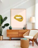 Shop Shimmer Gold Lips Fashion Style Minimal Art Print, Canvas Print - exclusively certified at 83oranges.com by artist Uma Gokhale India