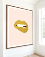 Shop Shimmer Gold Lips Fashion Style Minimal Art Print, Canvas Print, Commercial digital license & instant download printable - certified at 83oranges.com by artist Uma Gokhale India