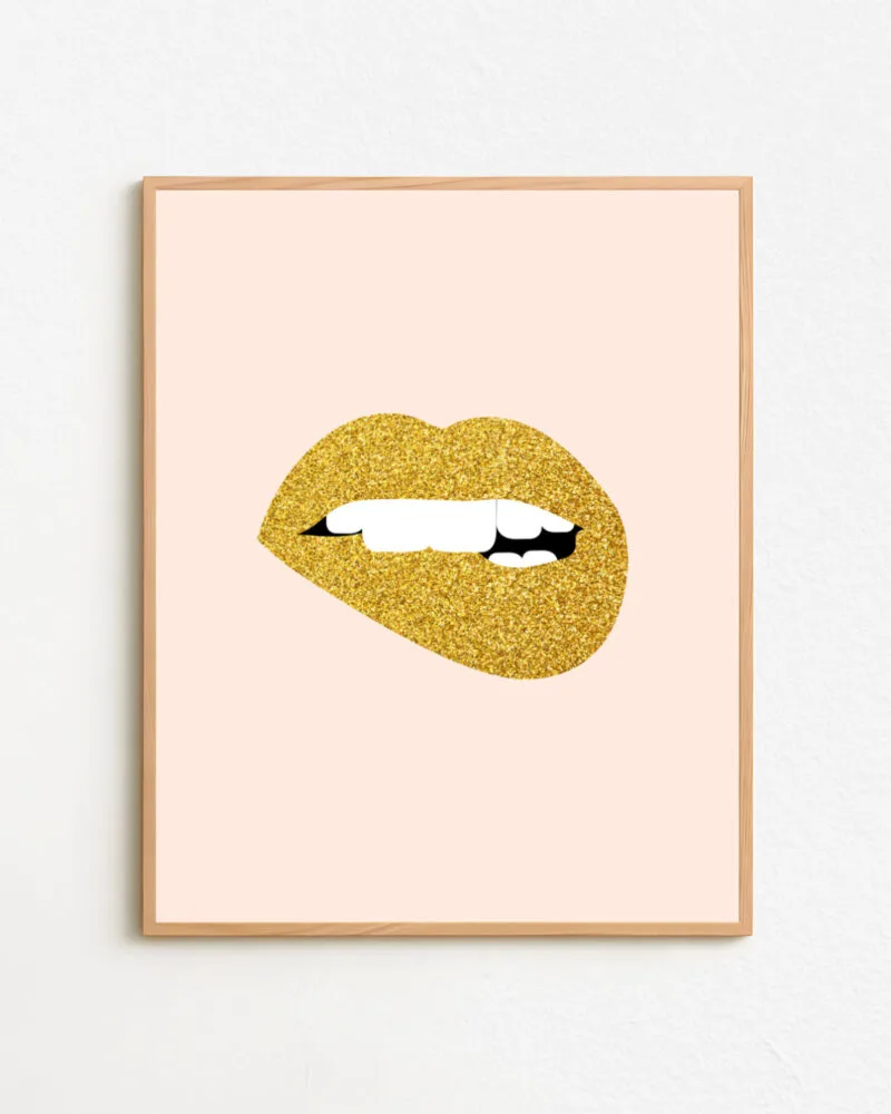 Shop Shimmer Gold Lips Fashion Style Minimal Art Print, Canvas Print - exclusively certified at 83oranges.com by artist Uma Gokhale India