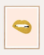 Shop Shimmer Gold Lips Fashion Style Minimal Art Print, Canvas Print, Commercial digital license & instant download printable - certified at 83oranges.com by artist Uma Gokhale India