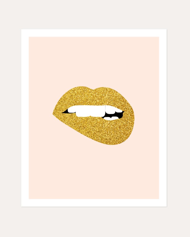 Shop Shimmer Gold Lips Fashion Style Minimal Art Print, Canvas Print, Commercial digital license & instant download printable - certified at 83oranges.com by artist Uma Gokhale India