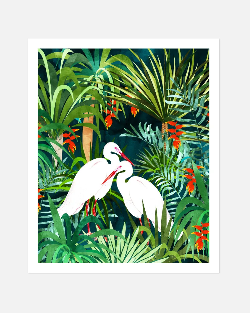 Shop Herons Jungle Watercolor Birds Animals Wildlife painting Art Print, Canvas Print, digital printable download - available at 83oranges.com by artist Uma Gokhale India