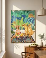Shop jungle breakfast with lions wild cats Art Print, Canvas Print, Commercial digital license & Instant printable download - available at 83oranges.com by artist Uma Gokhale India