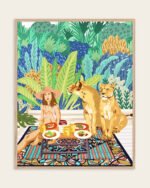 Shop jungle breakfast with lions wild cats Art Print, Canvas Print, Commercial digital license & Instant printable download - available at 83oranges.com by artist Uma Gokhale India