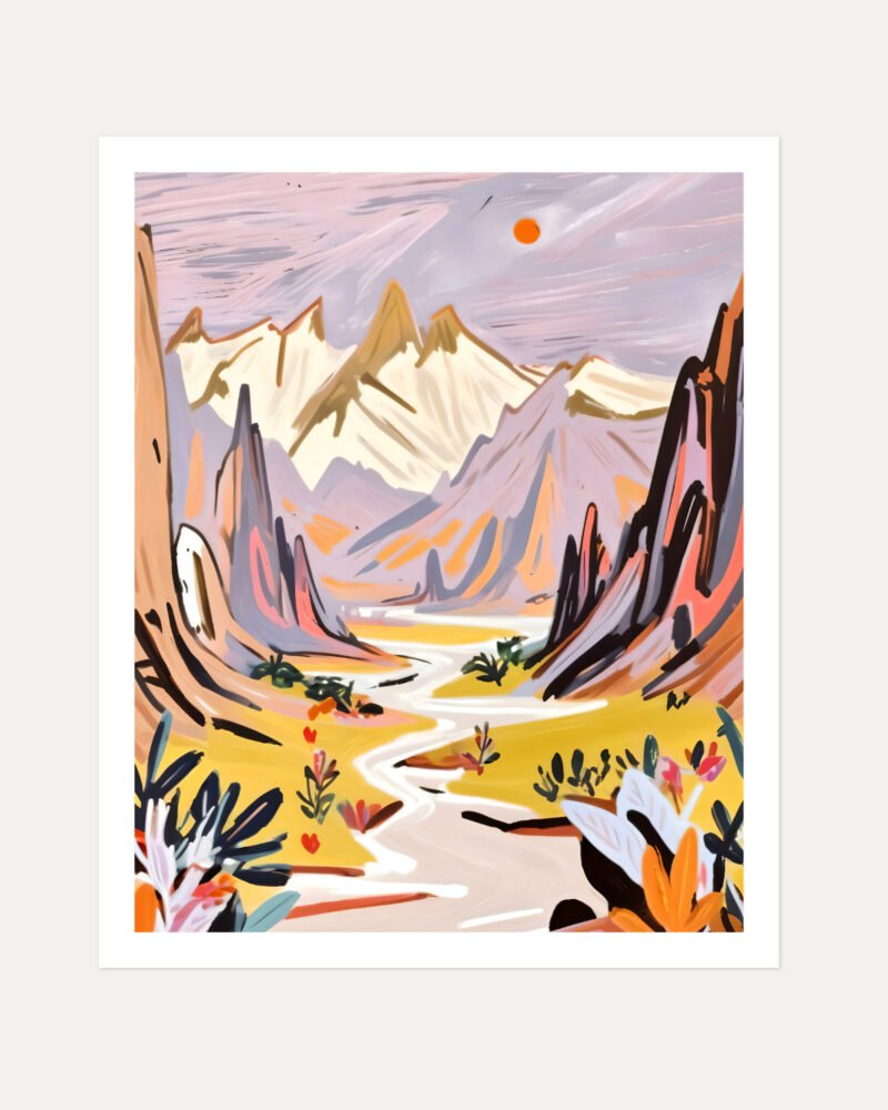 Shop pastel mountains landscape nature Painting Art Print, Canvas Print, Commercial digital license & Instant download printable - exclusively available at 83oranges.com by artist Uma Gokhale India