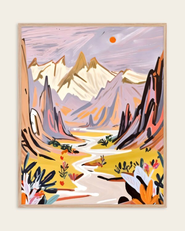 Shop pastel mountains landscape nature Painting Art Print, Canvas Print, Commercial digital license & Instant download printable - exclusively available at 83oranges.com by artist Uma Gokhale India