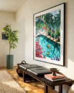 Shop Tigers Luxury Villa painting Art Print, Canvas Print, Commercial digital license & Instant printable download - available at 83oranges.com by artist Uma Gokhale India