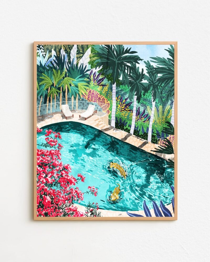 Shop Tigers Luxury Villa painting Art Print, Canvas Print, digital printable download - available at 83oranges.com by artist Uma Gokhale India