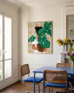 Shop Bohemian woman Tropical Plant lady monstera house plant botanical Art Print & Canvas Print, Commercial digital license & Instant download printable - exclusively certified at 83oranges.com by artist Uma Gokhale India