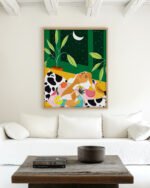 Shop Moon lover eclectic maximalist bold fashion woman Art Print, Canvas Print, Commercial digital license & Instant printable download - available at 83oranges.com by artist Uma Gokhale India