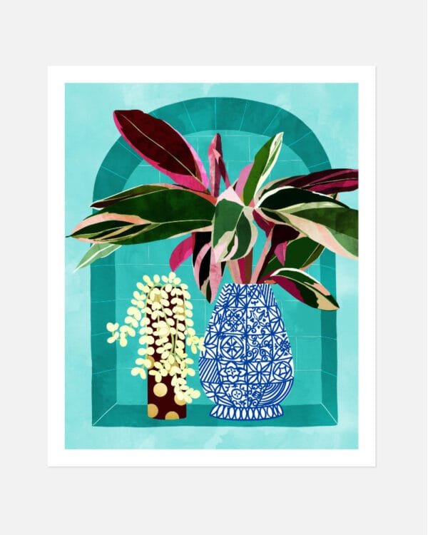 Shop Moroccan shelfi plant pot flowerpot flower pot Botanical Nature Painting Art Print, Canvas Print, digital printable download - available at 83oranges.com by artist Uma Gokhale India