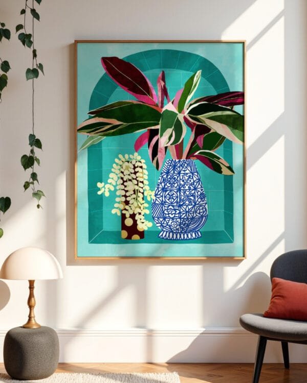 Shop Moroccan shelfi plant pot flowerpot flower pot Botanical Nature Painting Art Print, Canvas Print, digital printable download - available at 83oranges.com by artist Uma Gokhale India